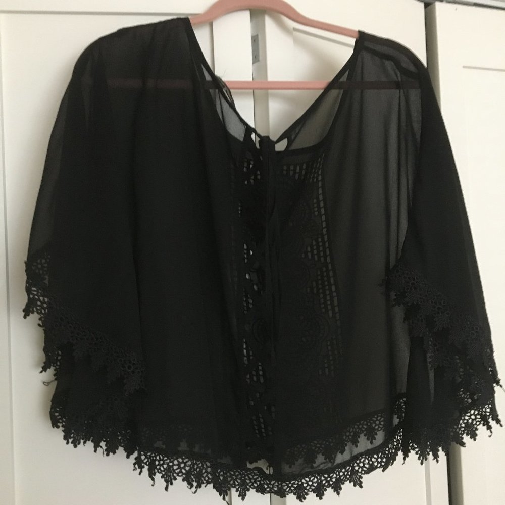 Foreign Exchange Boho Sheer Lace blouse (Black)
